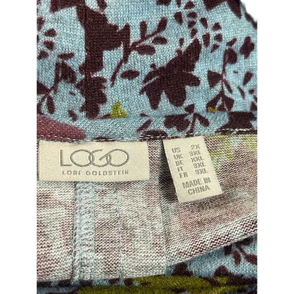 LOGO Lori Goldstein 2X Floral Print Shawl V-Neck Tunic Top Burgundy Blue Pockets - Picture 7 of 14